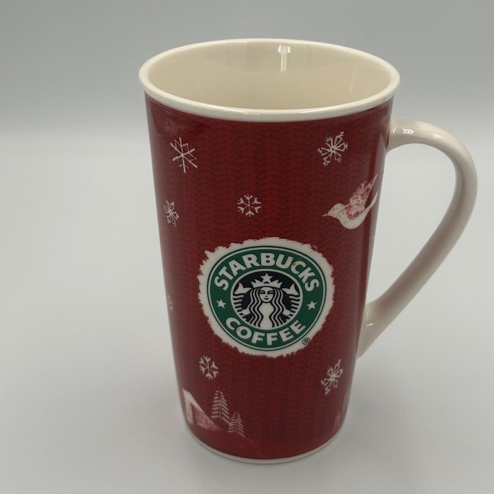 Starbucks Holiday 2008 Red Knit Reindeer Snowflake Ceramic Coffee Mug 16oz